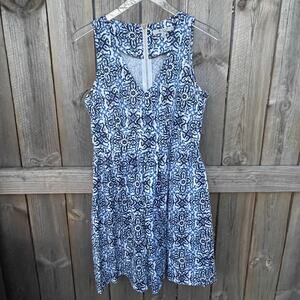 Milly Design Nation Dress V-Neck Floral Sleeveless A-Line Blue Size 8 Blue White
